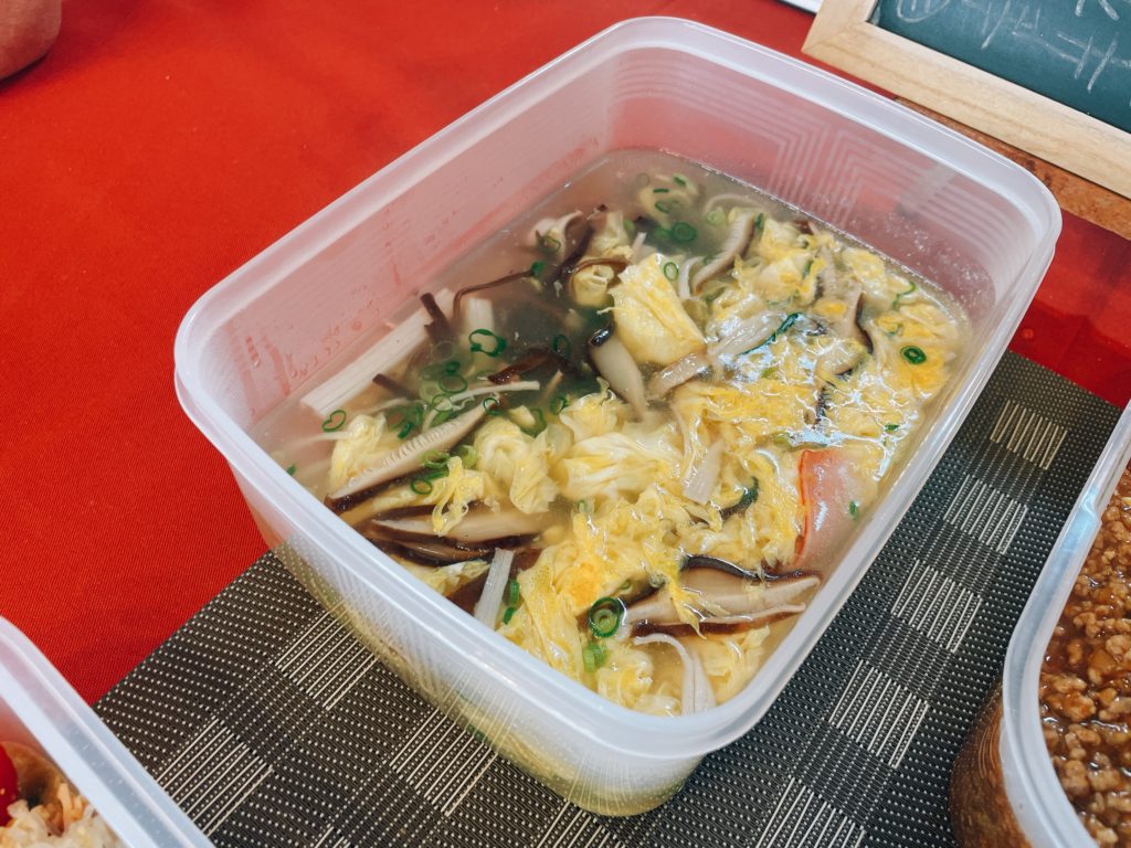 料理教室マンツーマンシイタケ卵スープ