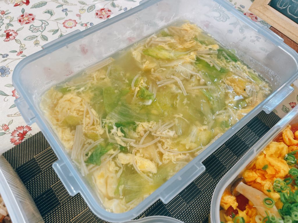 料理教室マンツーマンレタス卵スープ