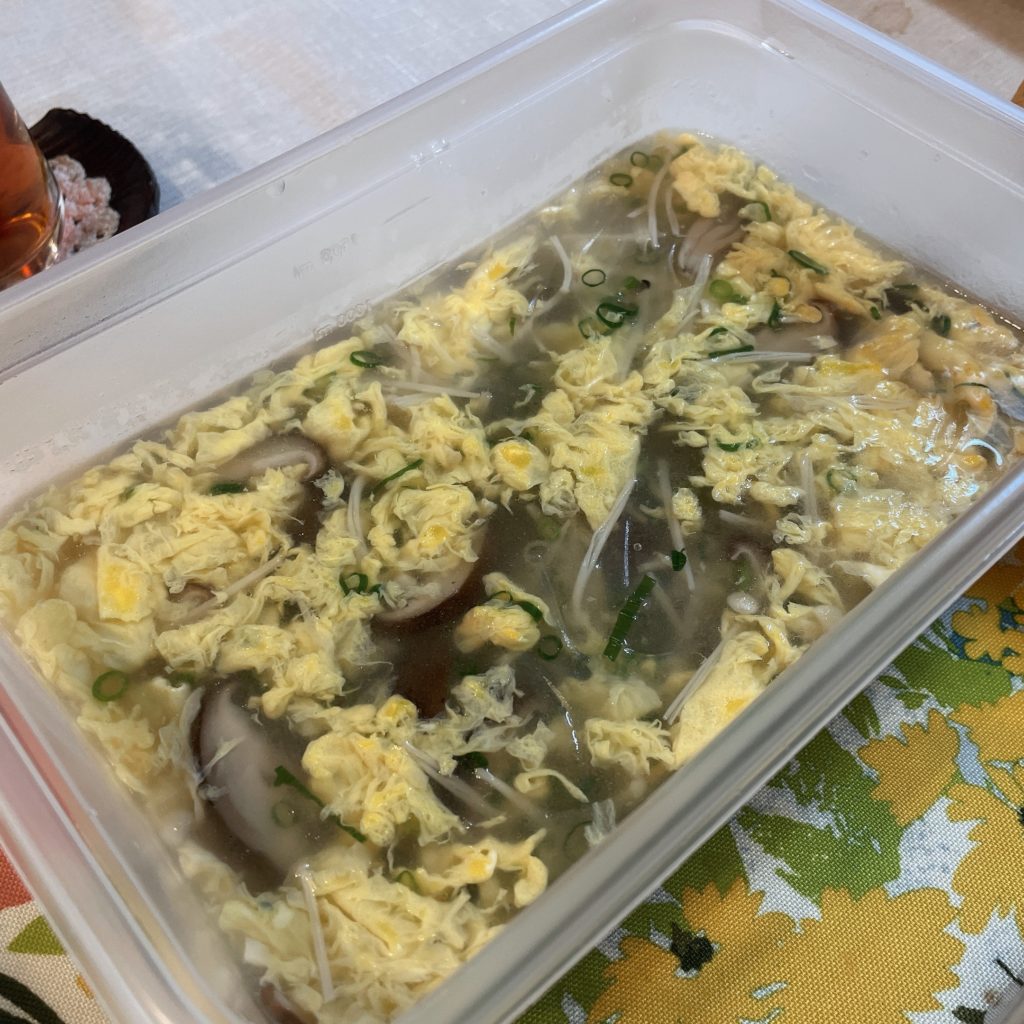 料理教室マンツーマンきのこネギ卵スープ