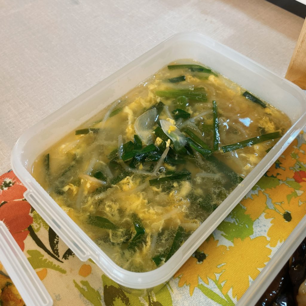 料理教室マンツーマンニラもやし卵スープ