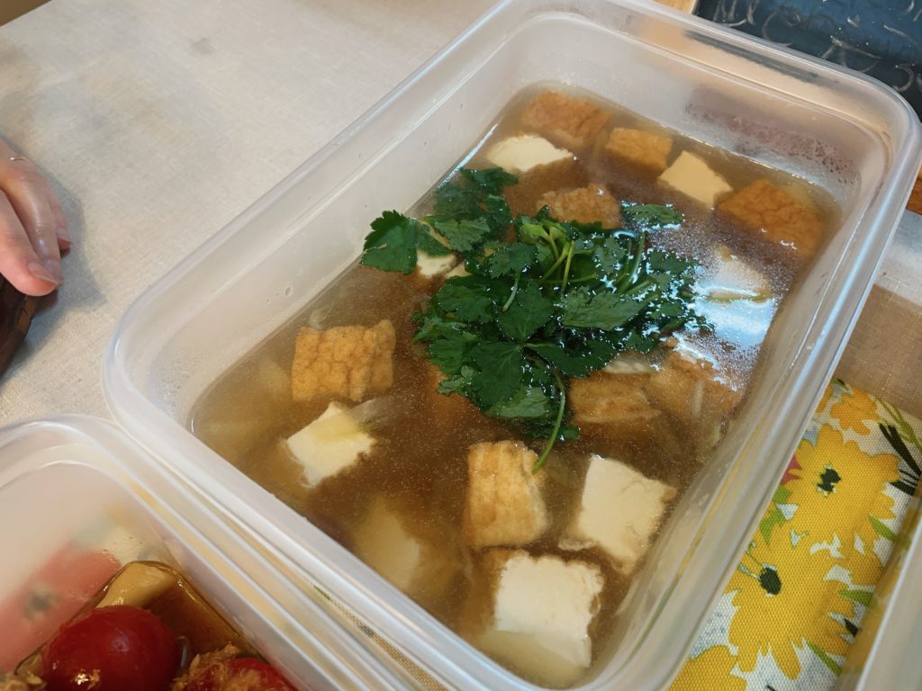 料理教室マンツーマン冥加と厚揚げ味噌汁