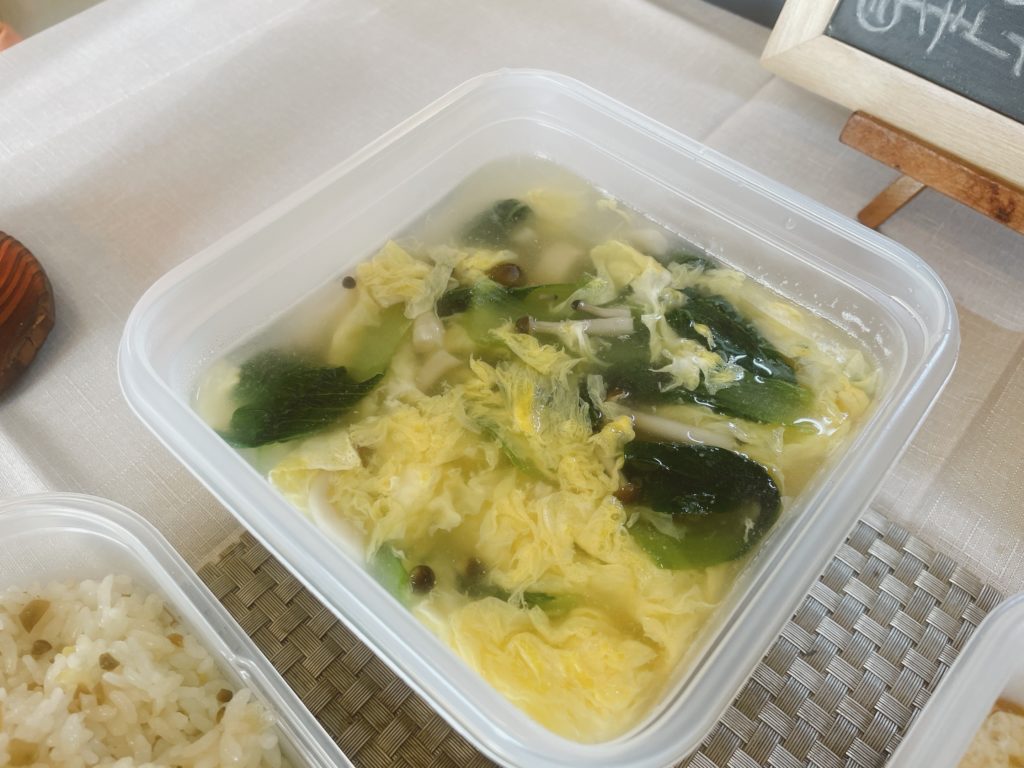 料理教室マンツーマン青梗菜しめじ卵スープ