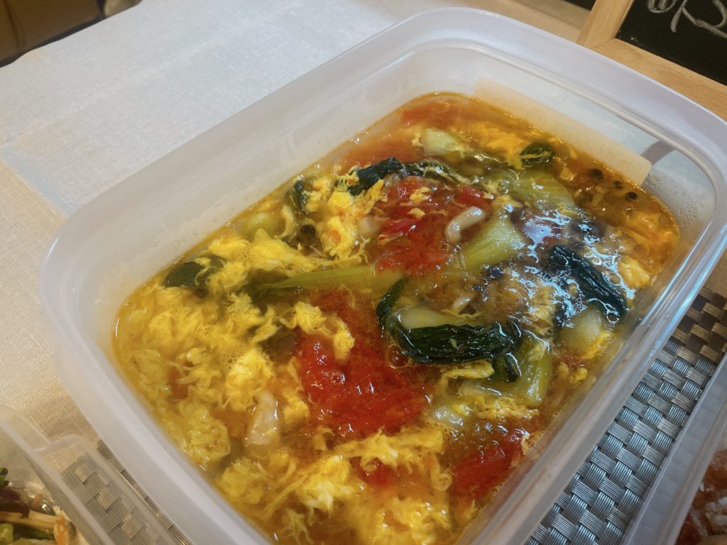 料理教室マンツーマン青梗菜トマト卵スープ