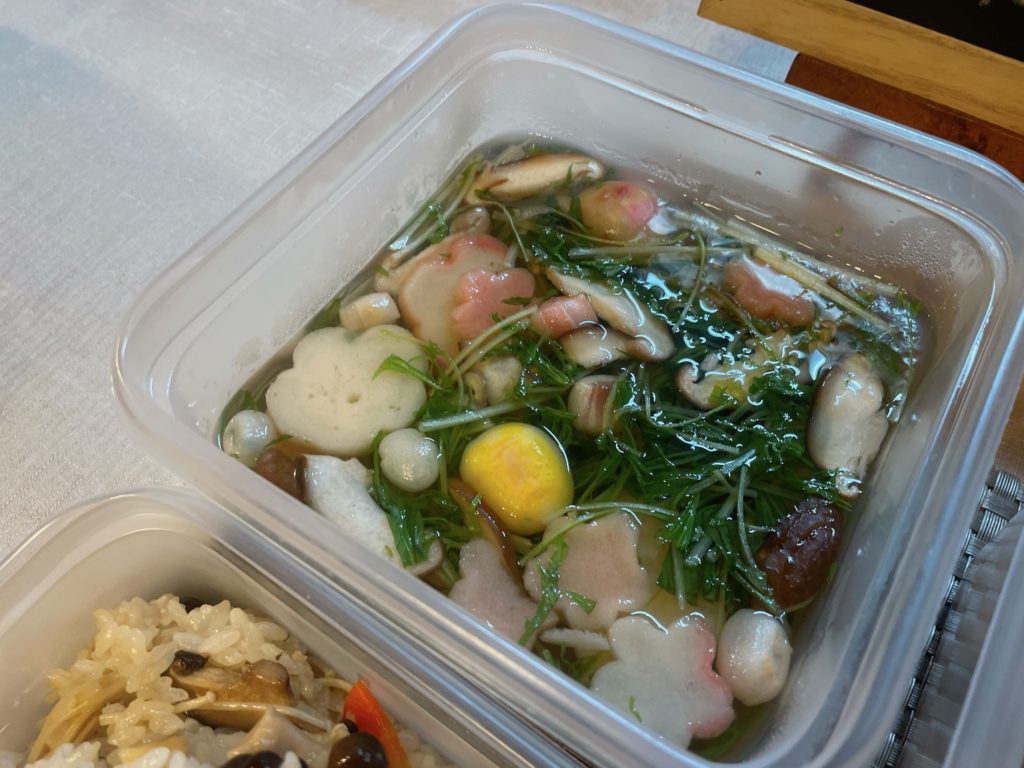 料理教室マンツーマン水菜シイタケお吸い物