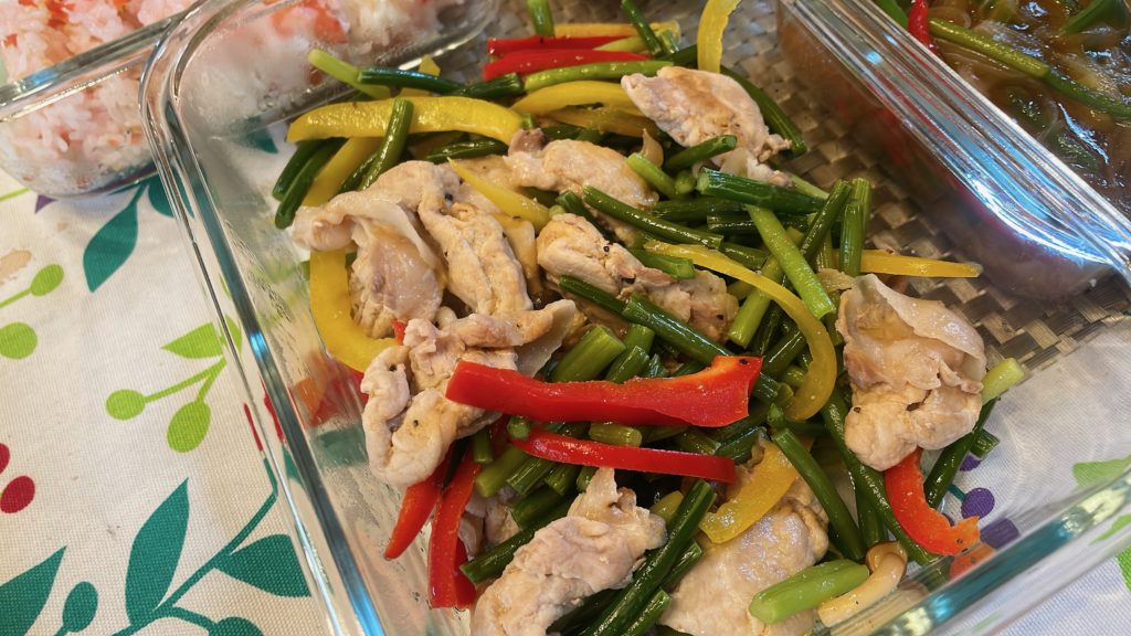 料理教室マンツーマンにんにくの芽豚バラソテー