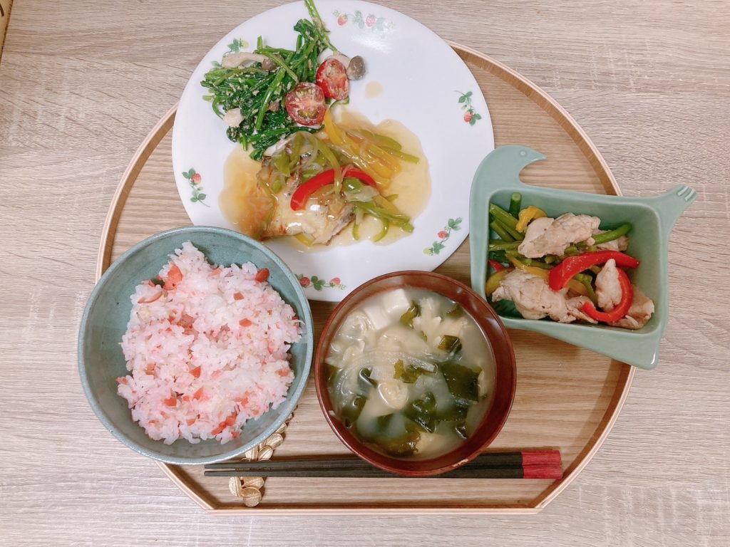 料理教室マンツーマンサバカラフル野菜あんセット盛り付け