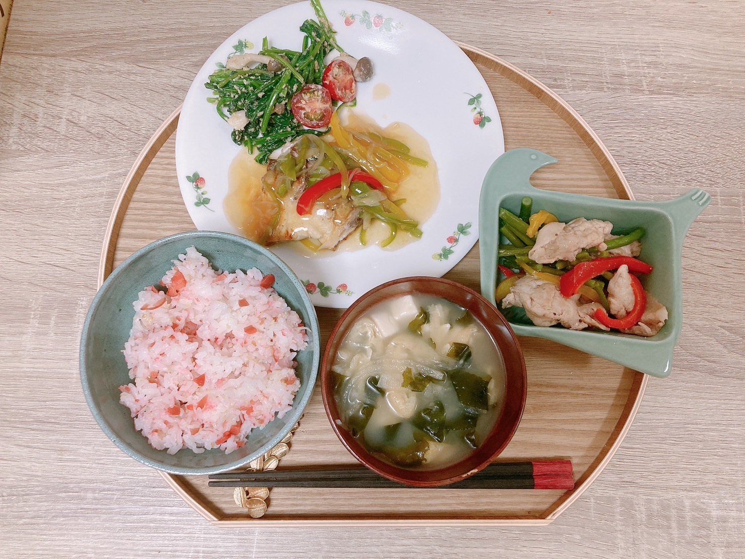 料理教室マンツーマンサバカラフル野菜あんセット盛り付け