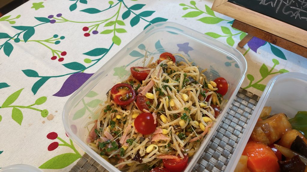 料理教室マンツーマン豆もやし胡麻和え