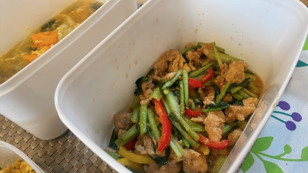 料理教室マンツーマン豚こま小松菜味噌炒め