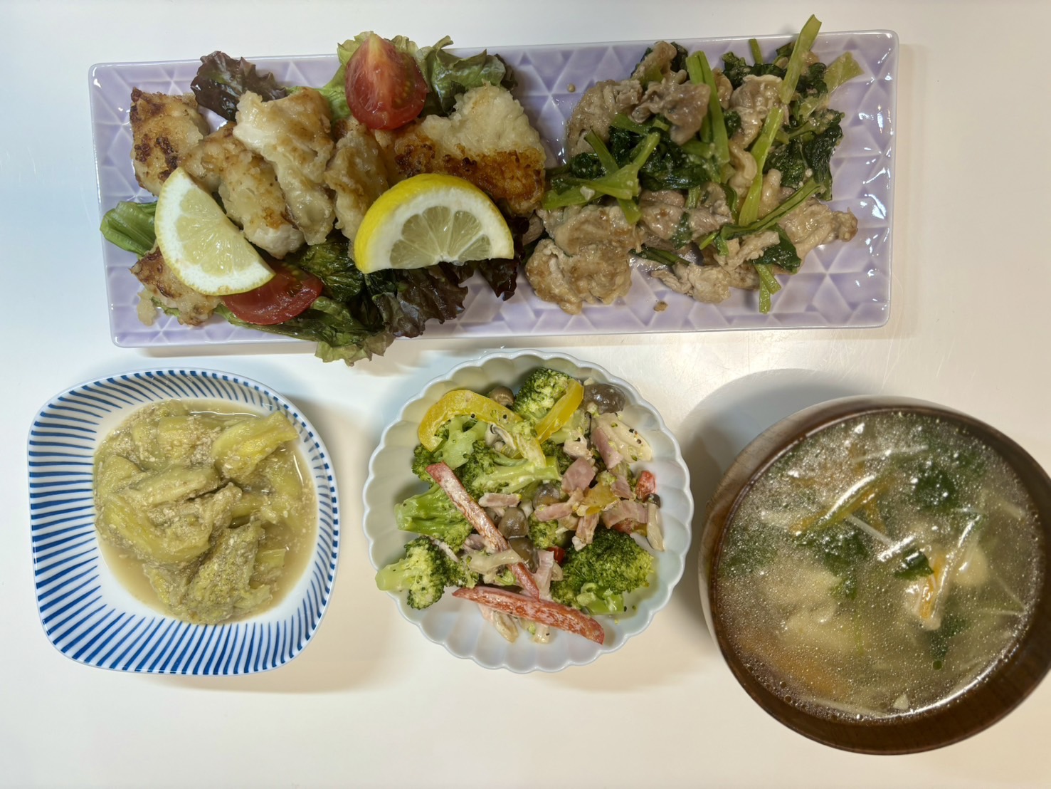 料理教室マンツーマン小松菜味噌炒めセット盛り付け