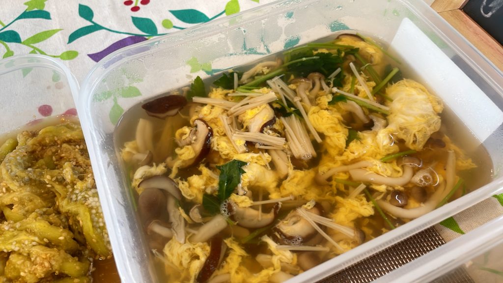 料理教室マンツーマンきのこ卵とじ汁