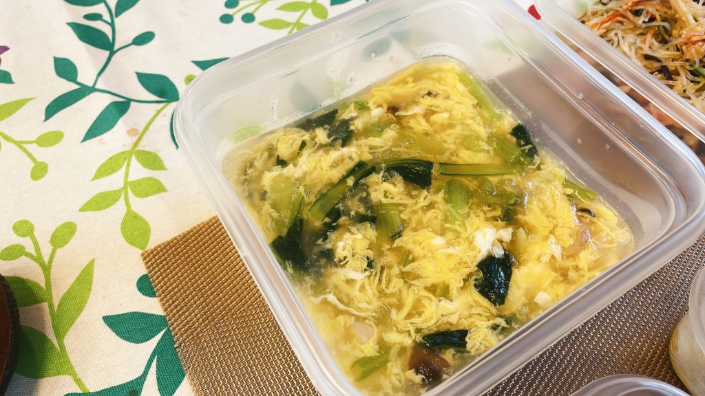 料理教室マンツーマン青梗菜と卵のスープ