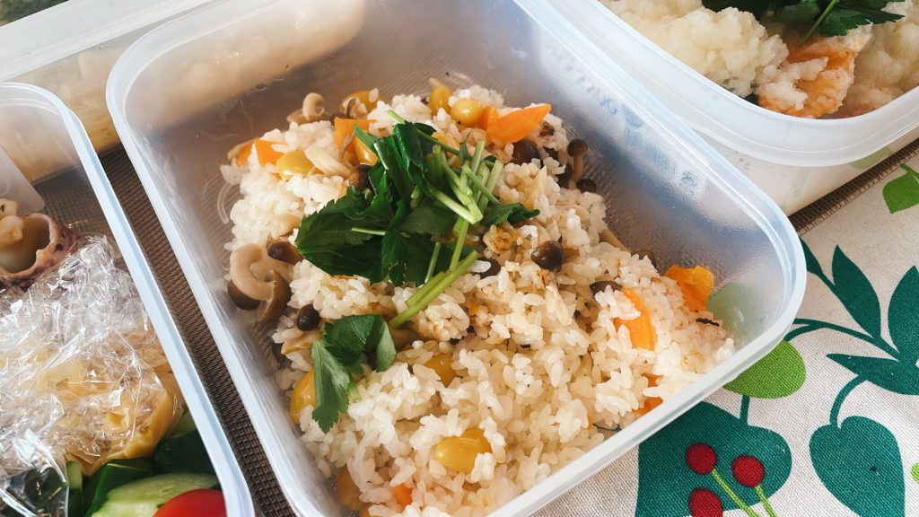 料理教室マンツーマンしめじ銀杏ごはん