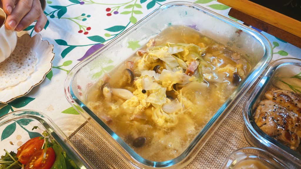 料理教室マンツーマンキャベツ卵かきたまスープ