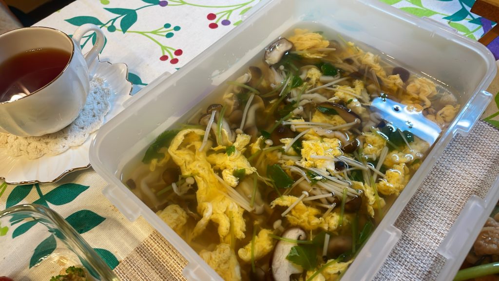 料理教室マンツーマンきのこかきたま汁