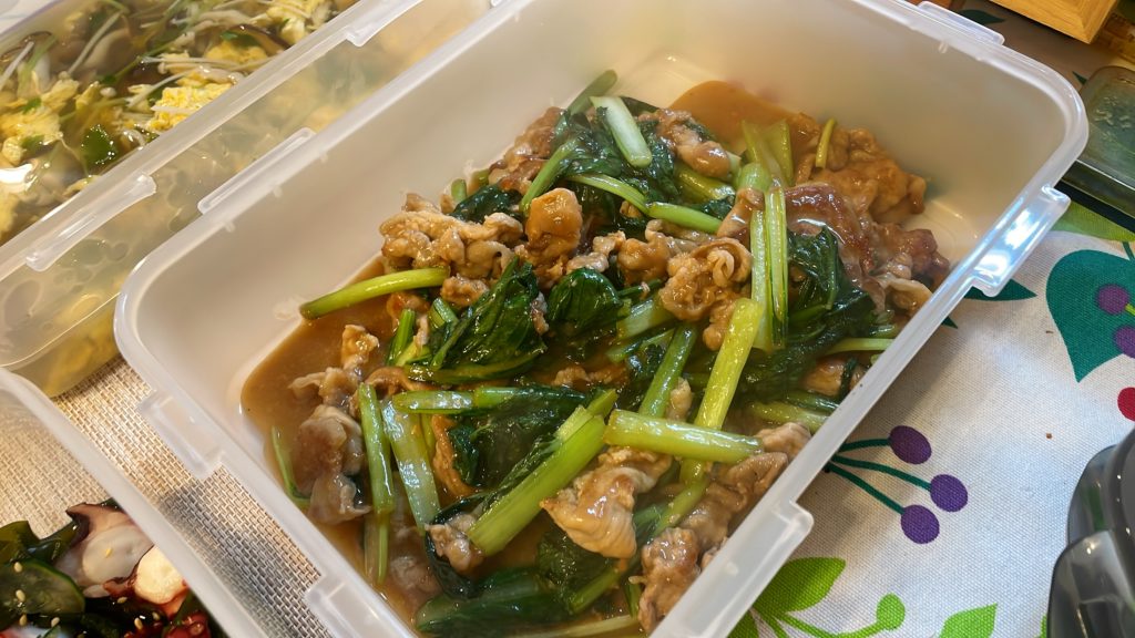 料理教室マンツーマン豚こま小松菜味噌炒め