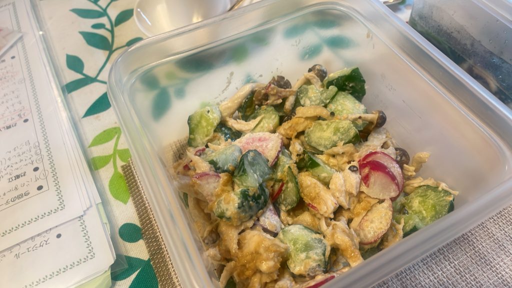 料理教室マンツーマンささみきゅうり胡麻マヨ和え