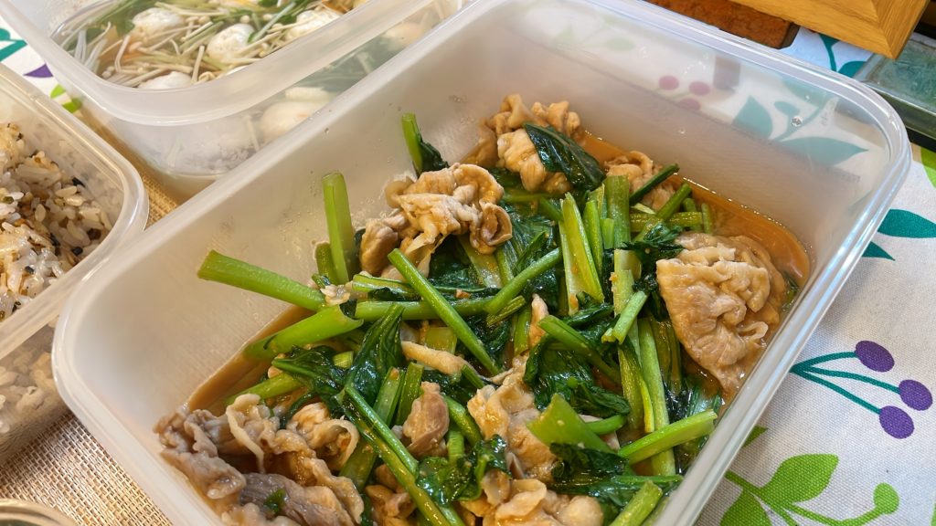 料理教室マンツーマン豚小松菜味噌炒め