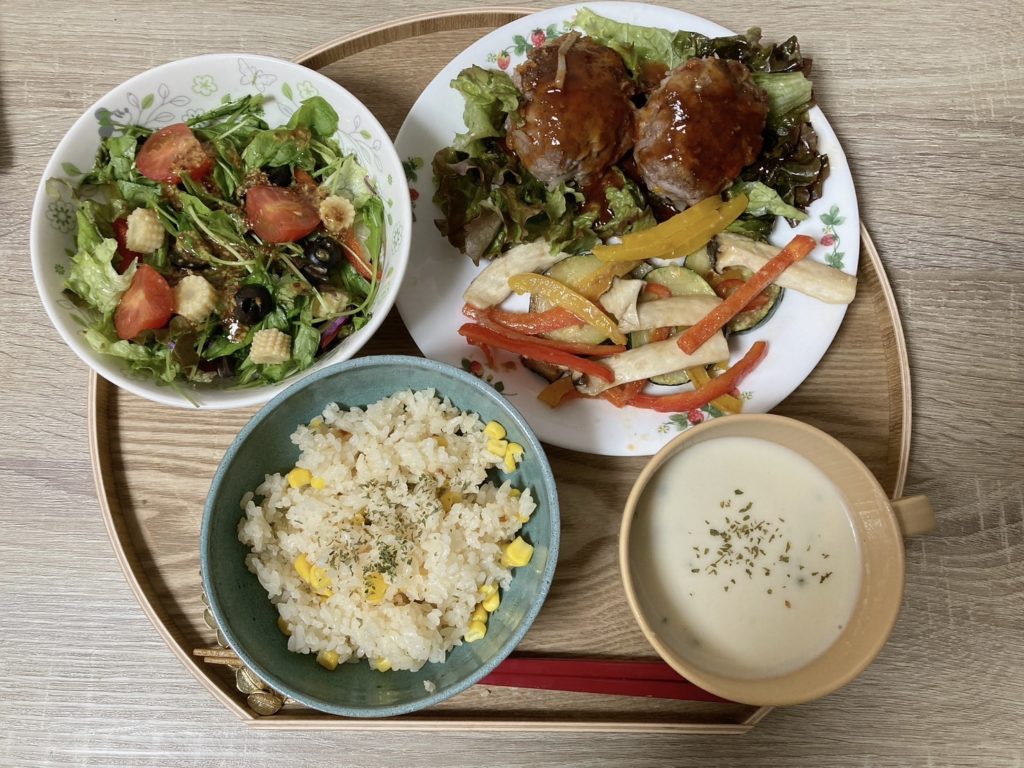 料理教室マンツーマンじゃがチーズバーグセット盛り付け