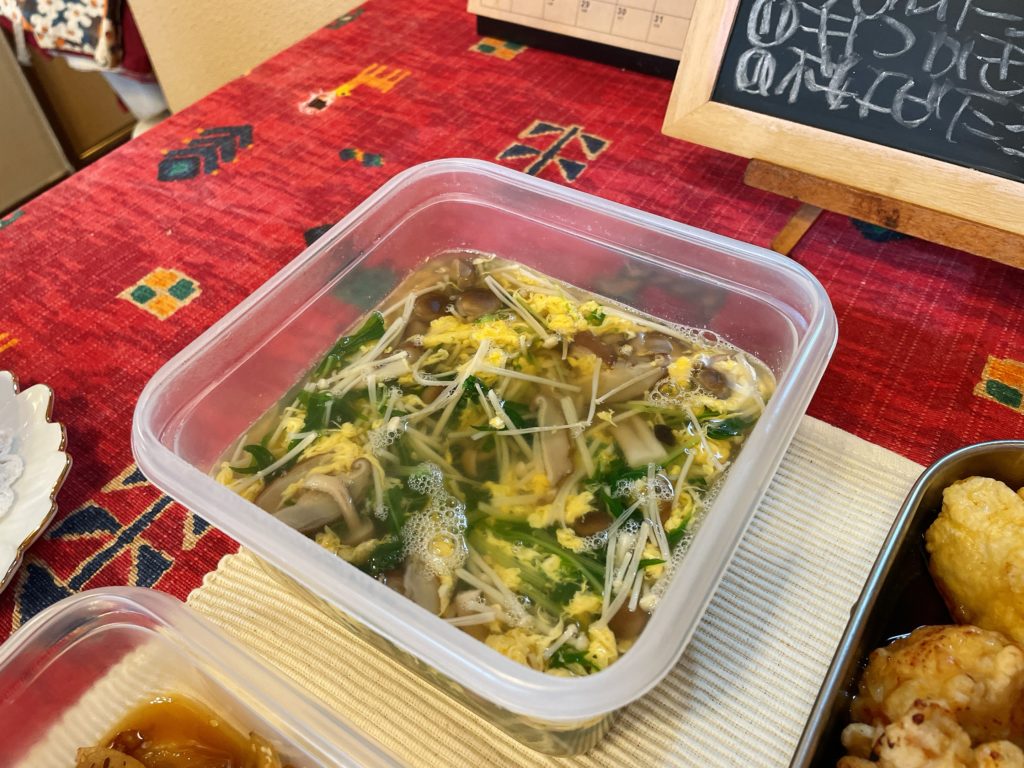 料理教室マンツーマンきのこかきたま汁