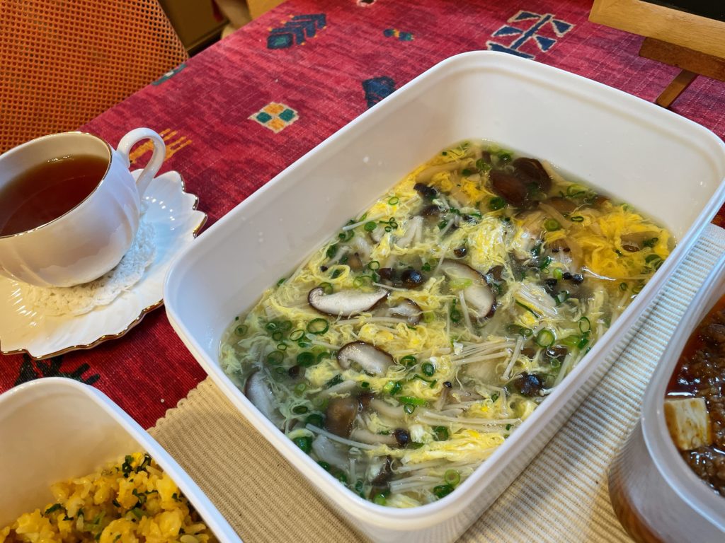 料理教室マンツーマンきのこ卵スープ