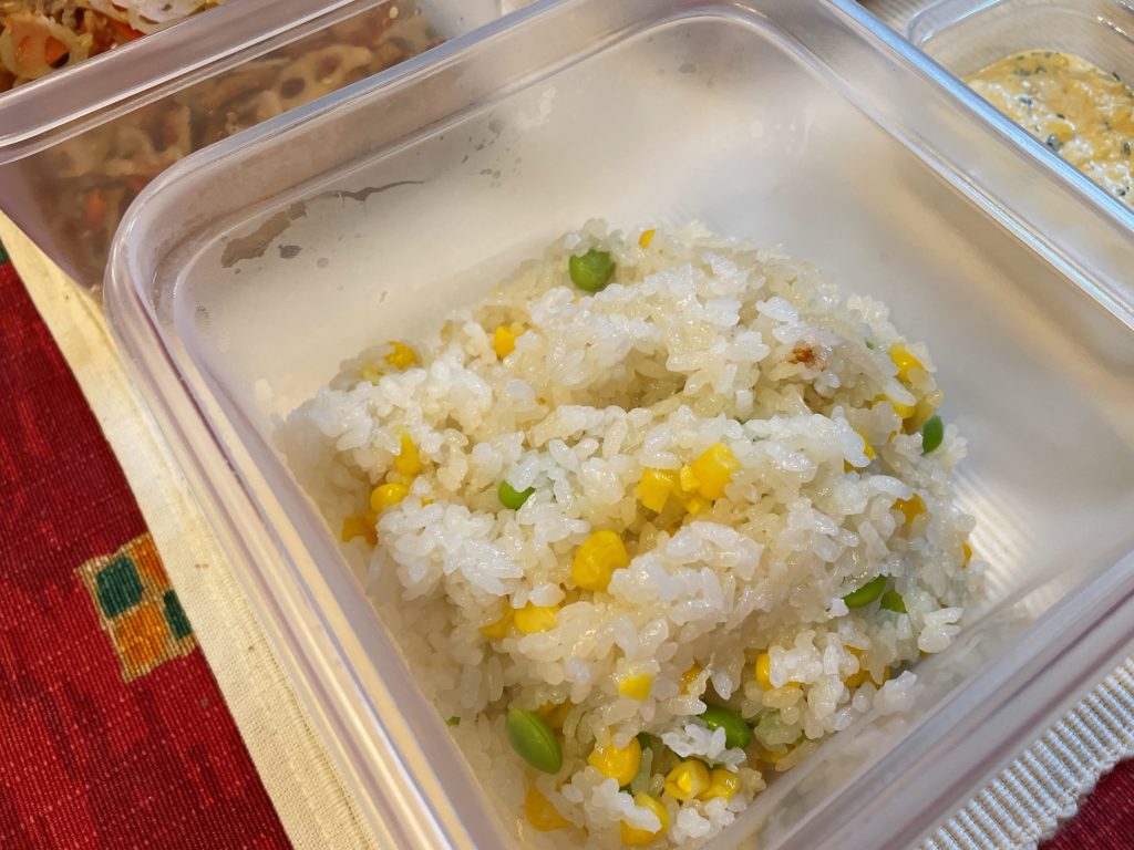 料理教室マンツーマン枝豆コーン炊き込みご飯
