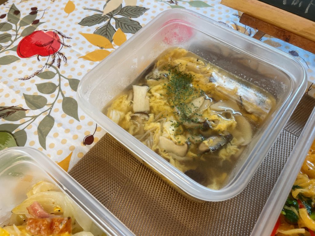 料理教室マンツーマンきのこ卵スープ