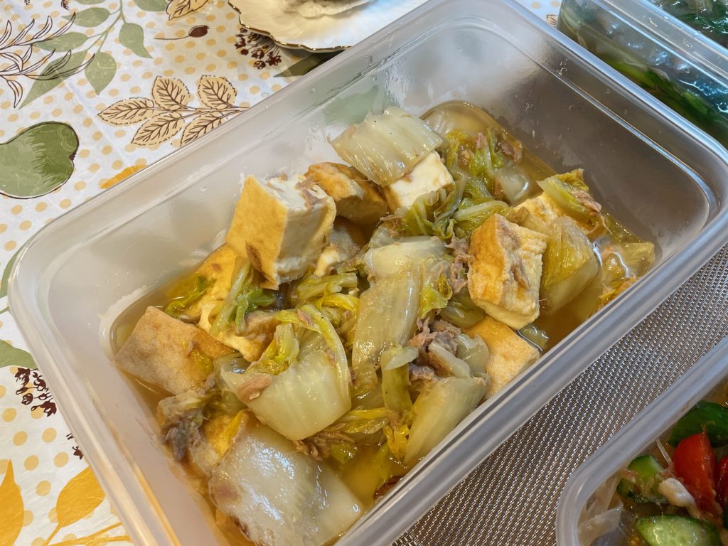 料理教室マンツーマン白菜厚揚げ煮物