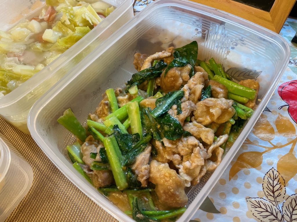 料理教室マンツーマン豚こま小松菜味噌炒め