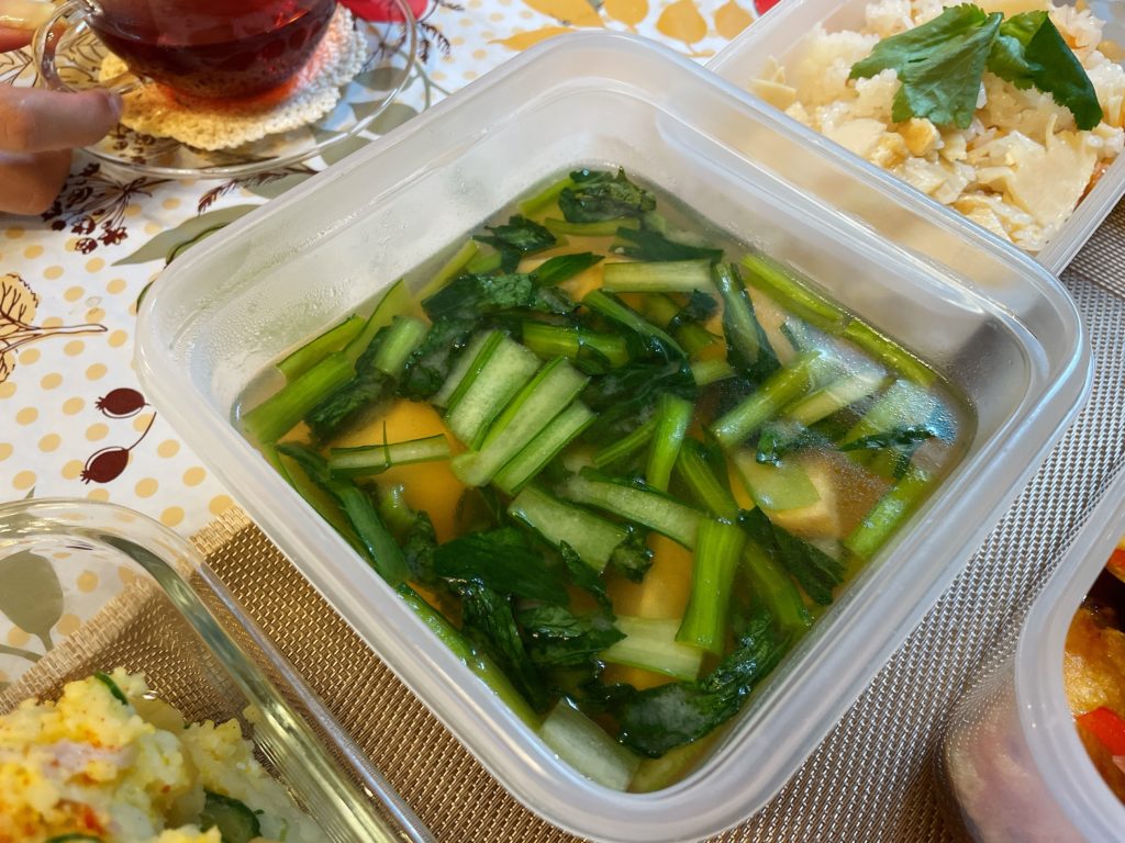 料理教室マンツーマン小松菜厚揚げ味噌汁