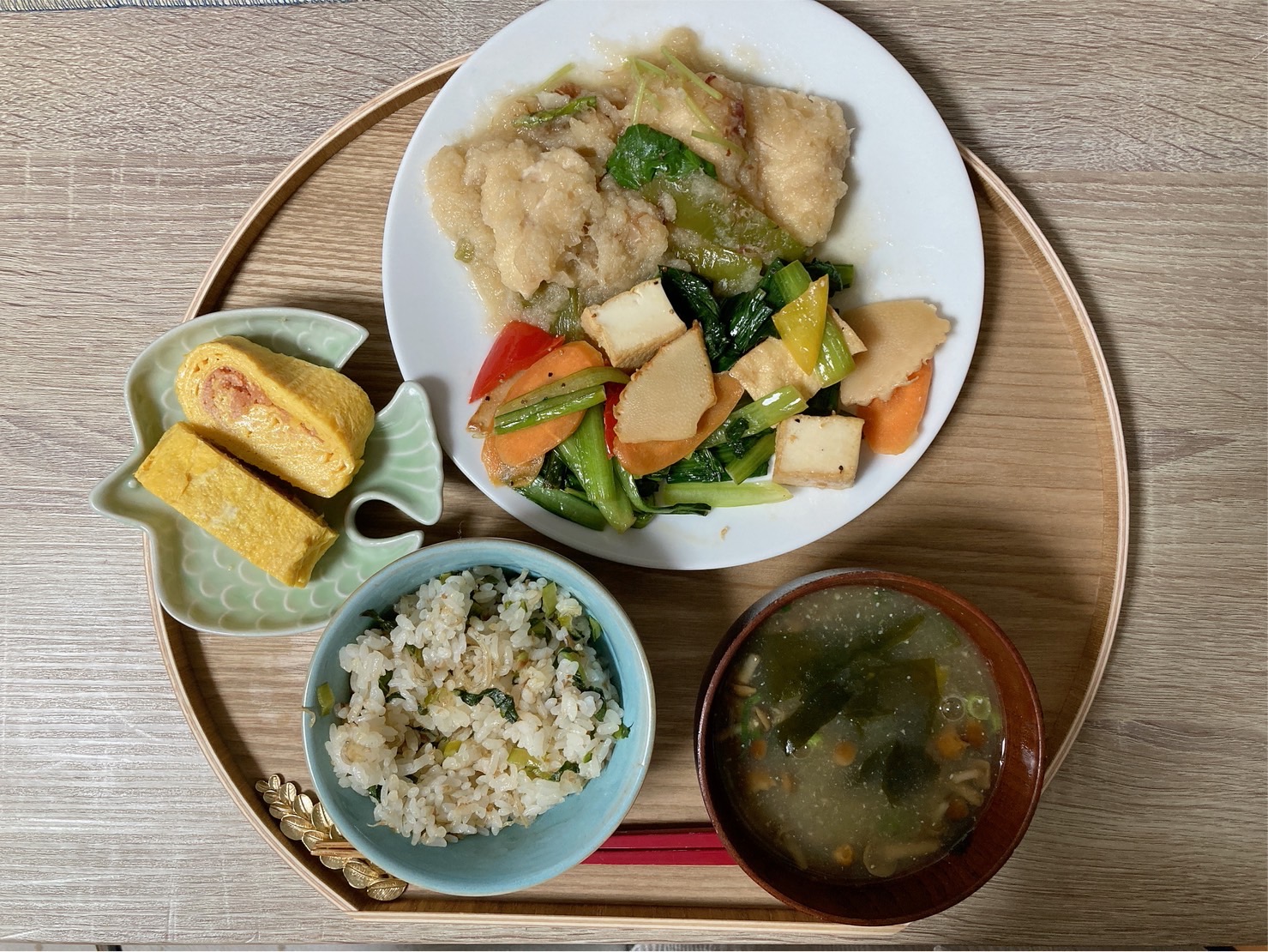 料理教室マンツーマン鶏おろし煮セット盛り付け