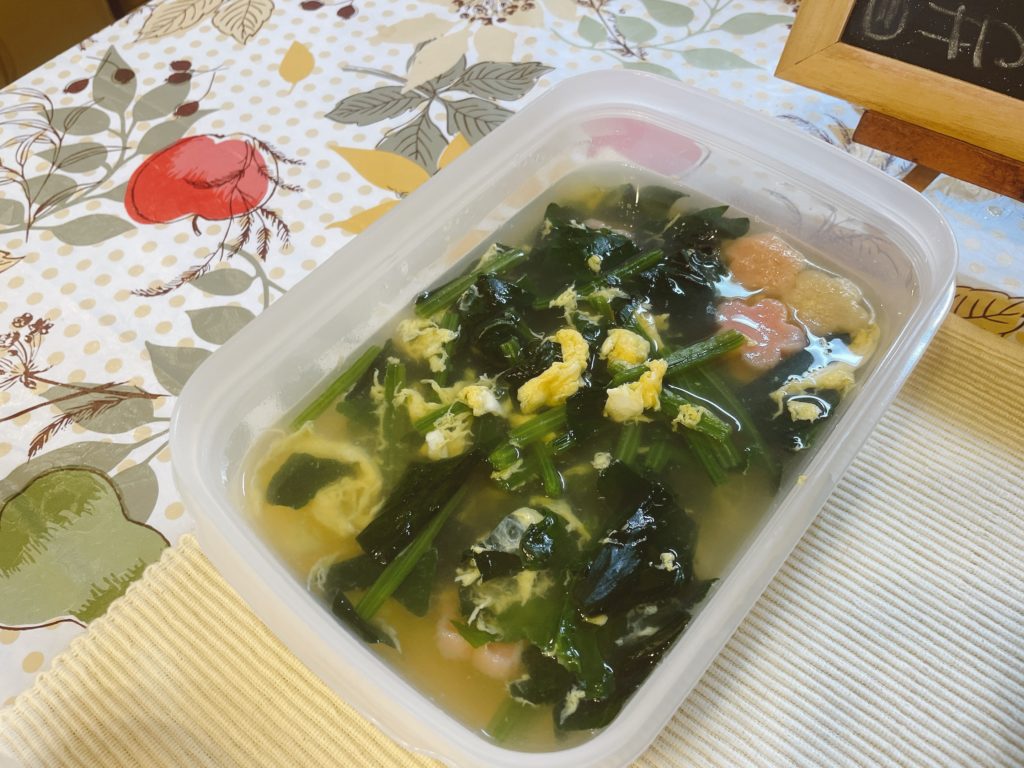 料理教室マンツーマンほうれん草かきたま汁
