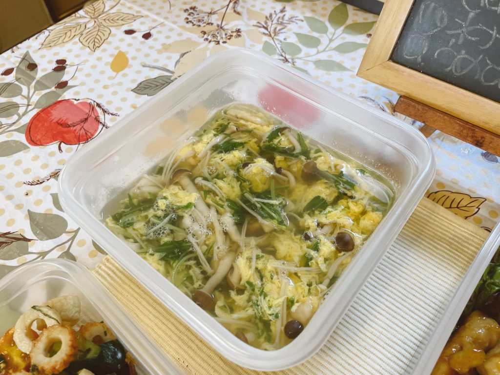 料理教室マンツーマンきのこかきたま汁