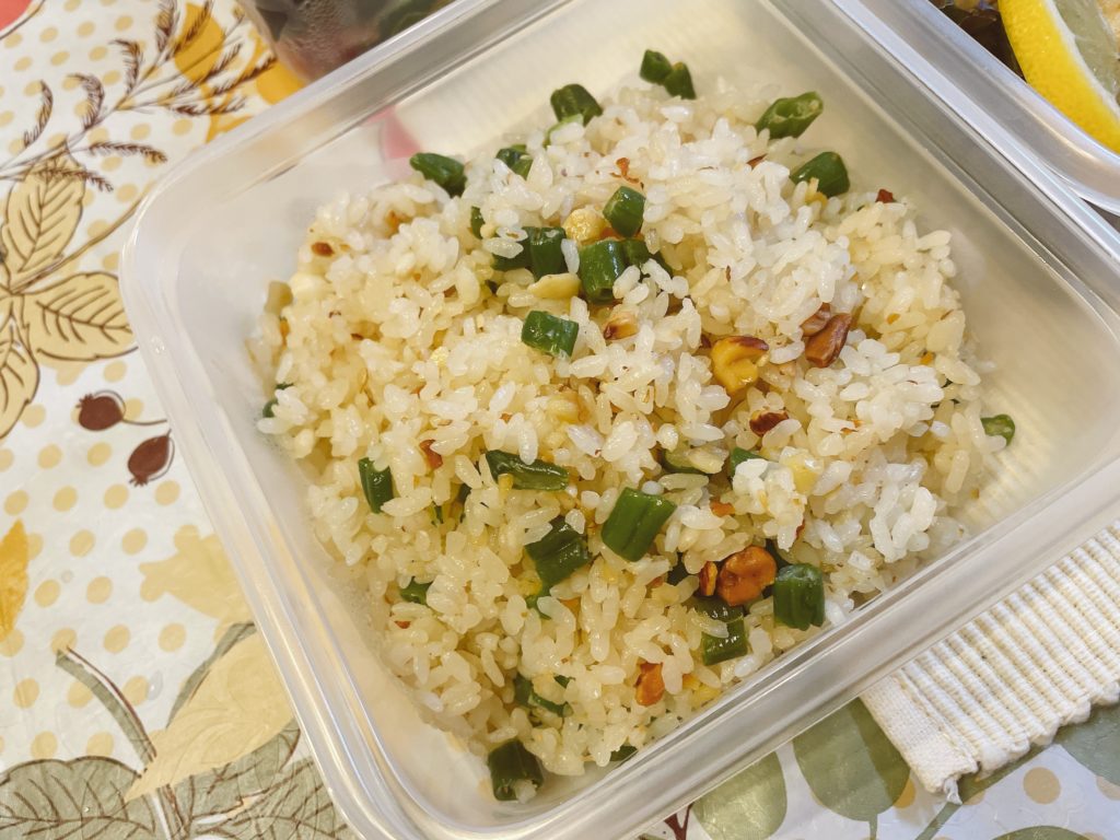 料理教室マンツーマンインゲンナッツバターライス
