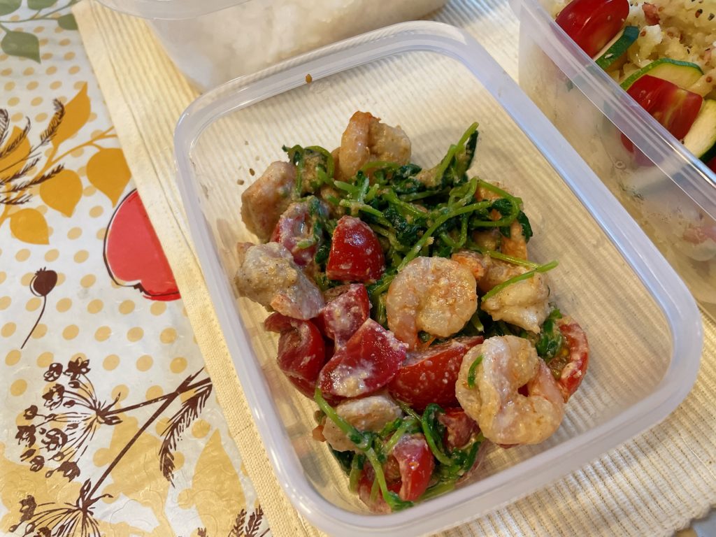 料理教室マンツーマン豆苗海老胡麻和え