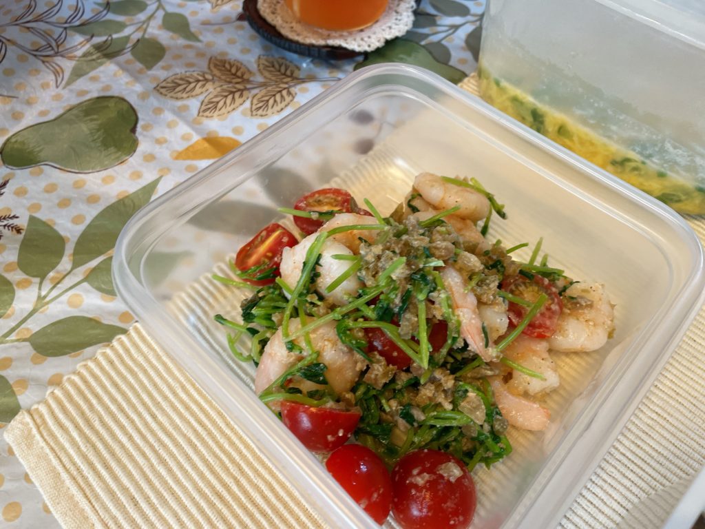 料理教室マンツーマン豆苗海老ザーサイ和え