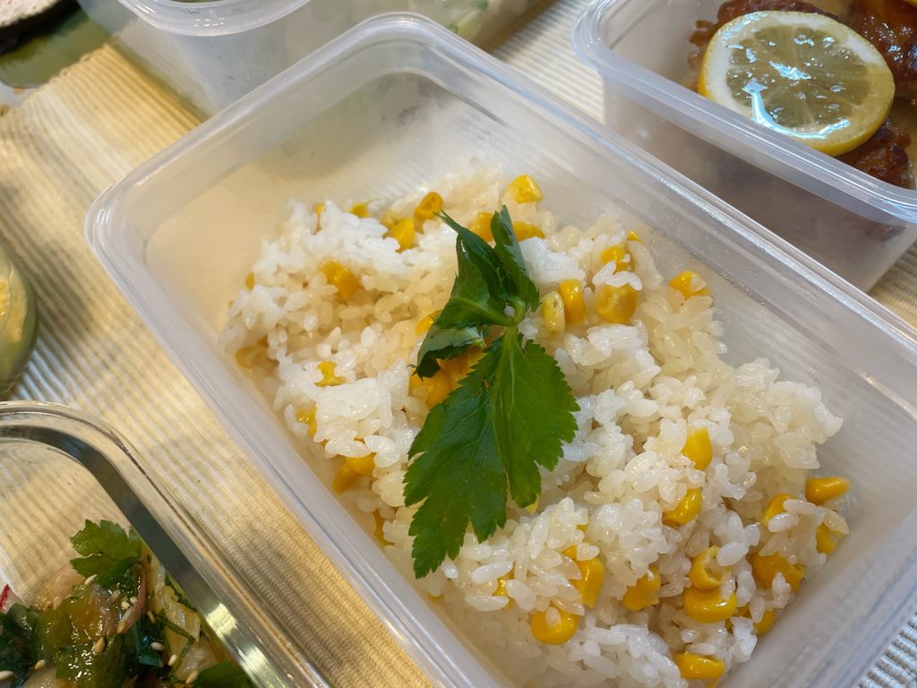 料理教室マンツーマントウモロコシご飯