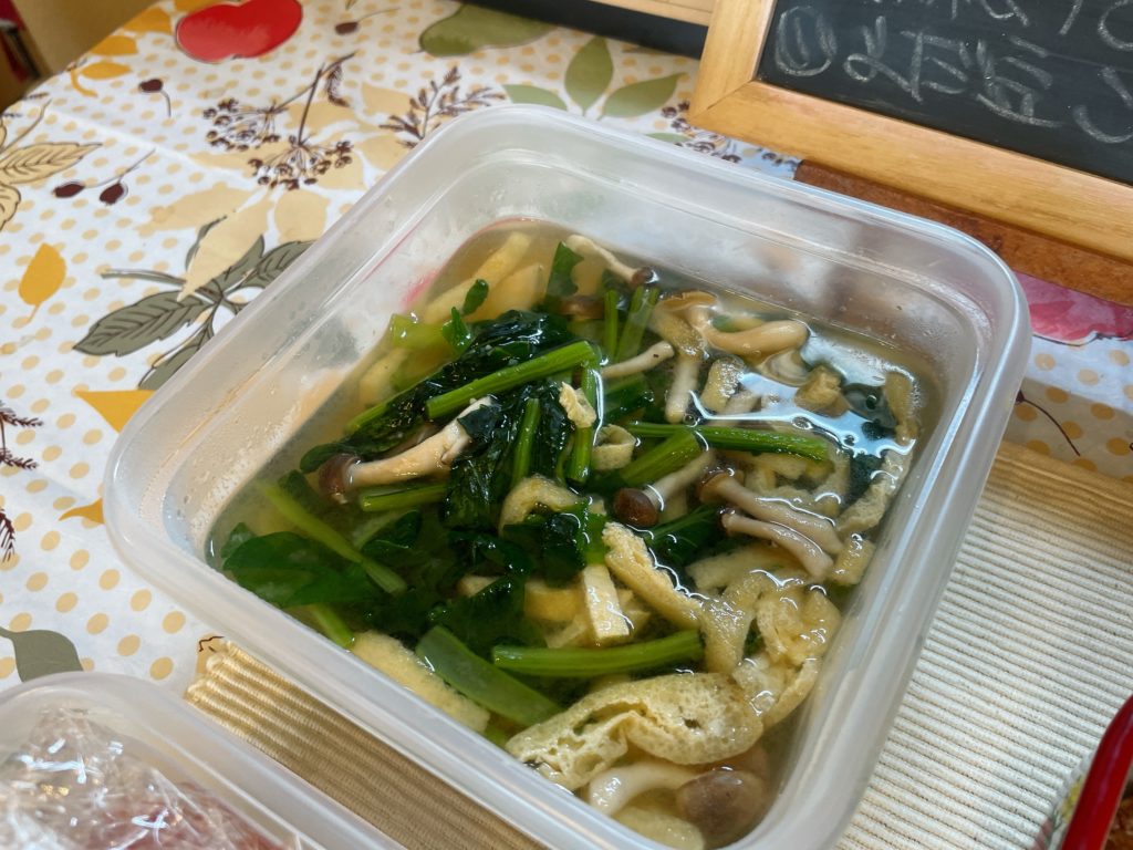 料理教室マンツーマン小松菜揚げ味噌汁