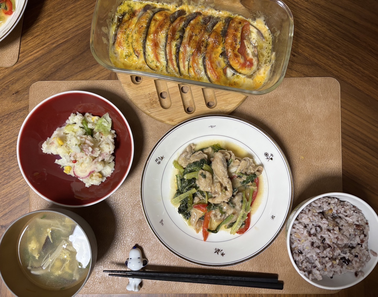 料理教室マンツーマン小松菜豚味噌炒めセット盛り付け