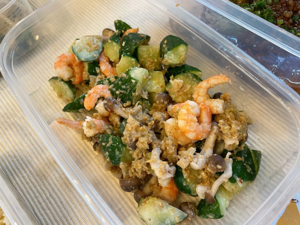 料理教室マンツーマン海老きゅうりザーサイ和え