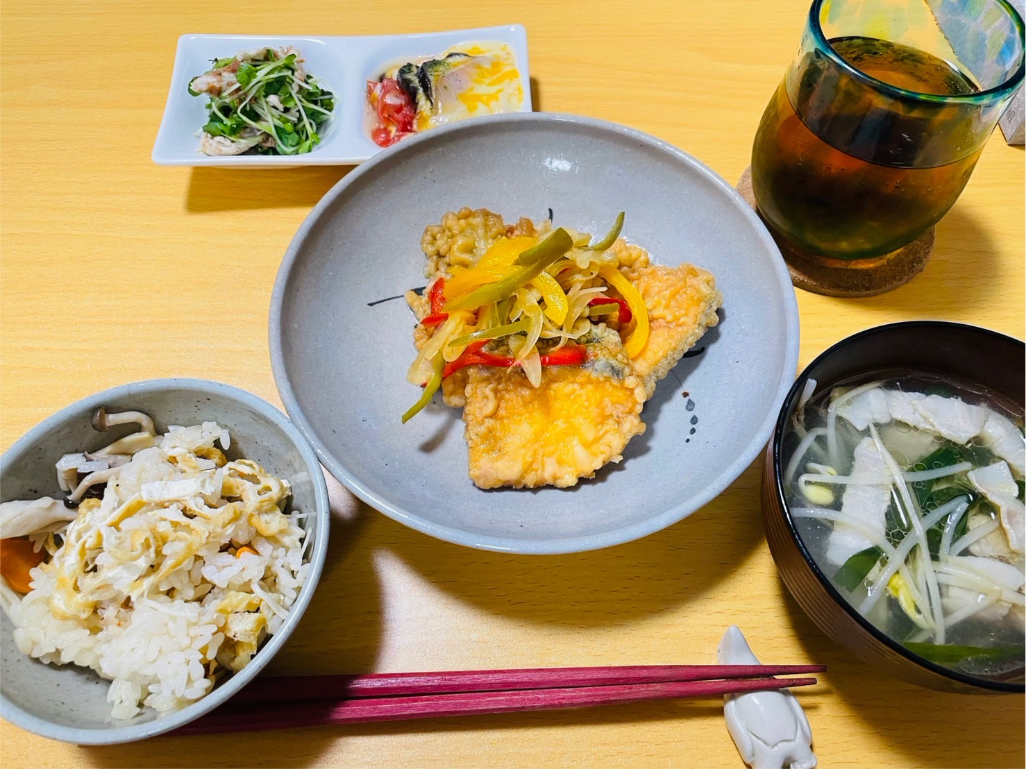 料理教室マンツーマン鮭カラフル南蛮セット盛り付け