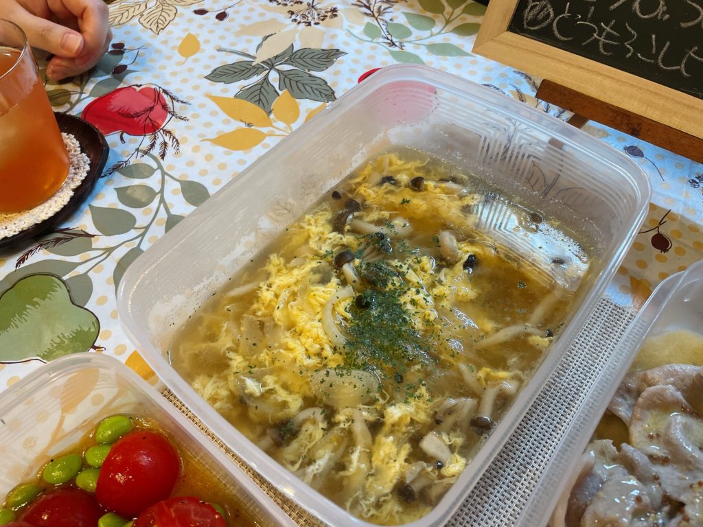 料理教室マンツーマンきのこ卵スープ