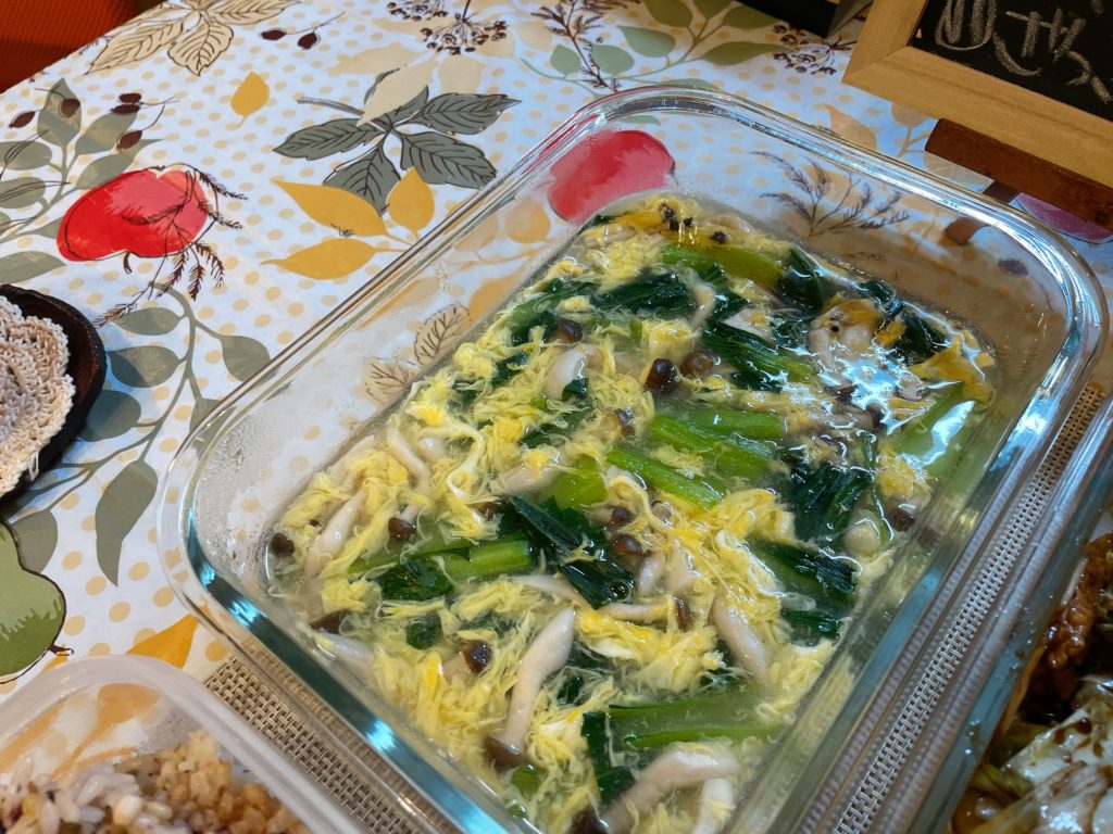 料理教室マンツーマン青梗菜卵スープ