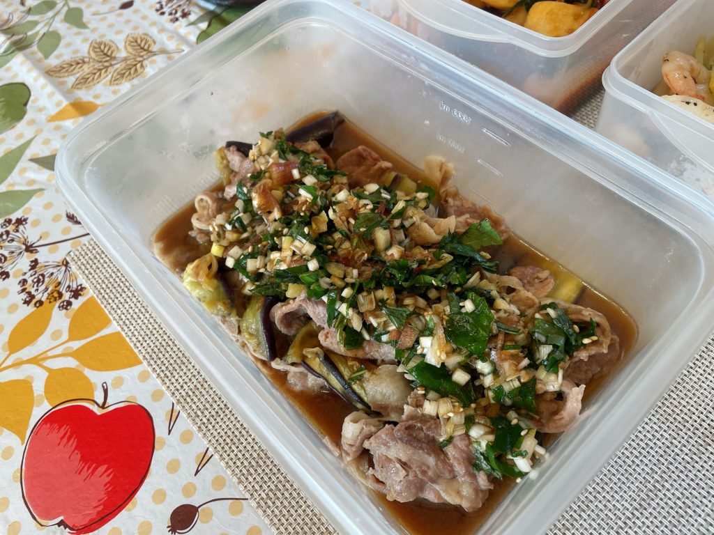 料理教室マンツーマン茄子豚蒸し物