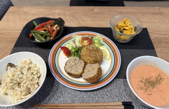 料理教室マンツーマンメンチカツセット盛り付け