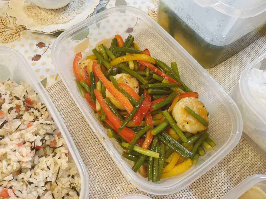 料理教室マンツーマンホタテにんにくの芽