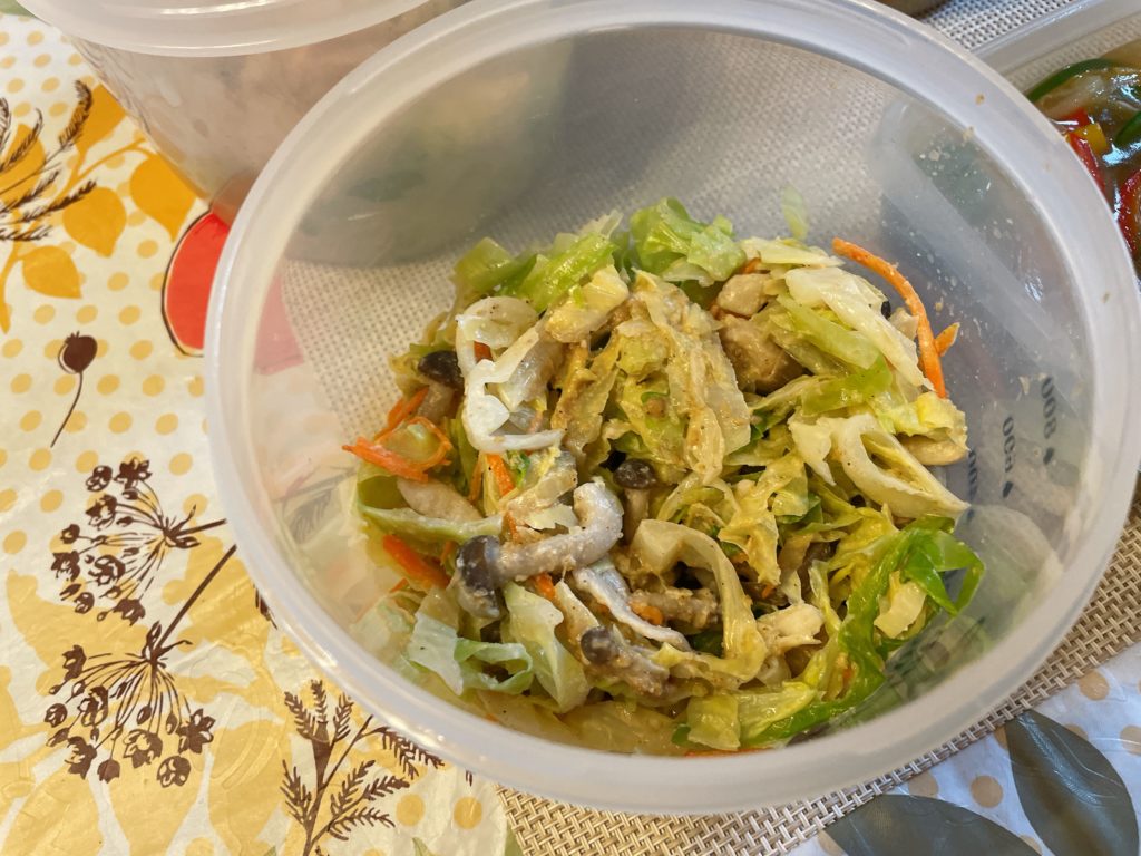 料理教室マンツーマンキャベツ胡麻和え