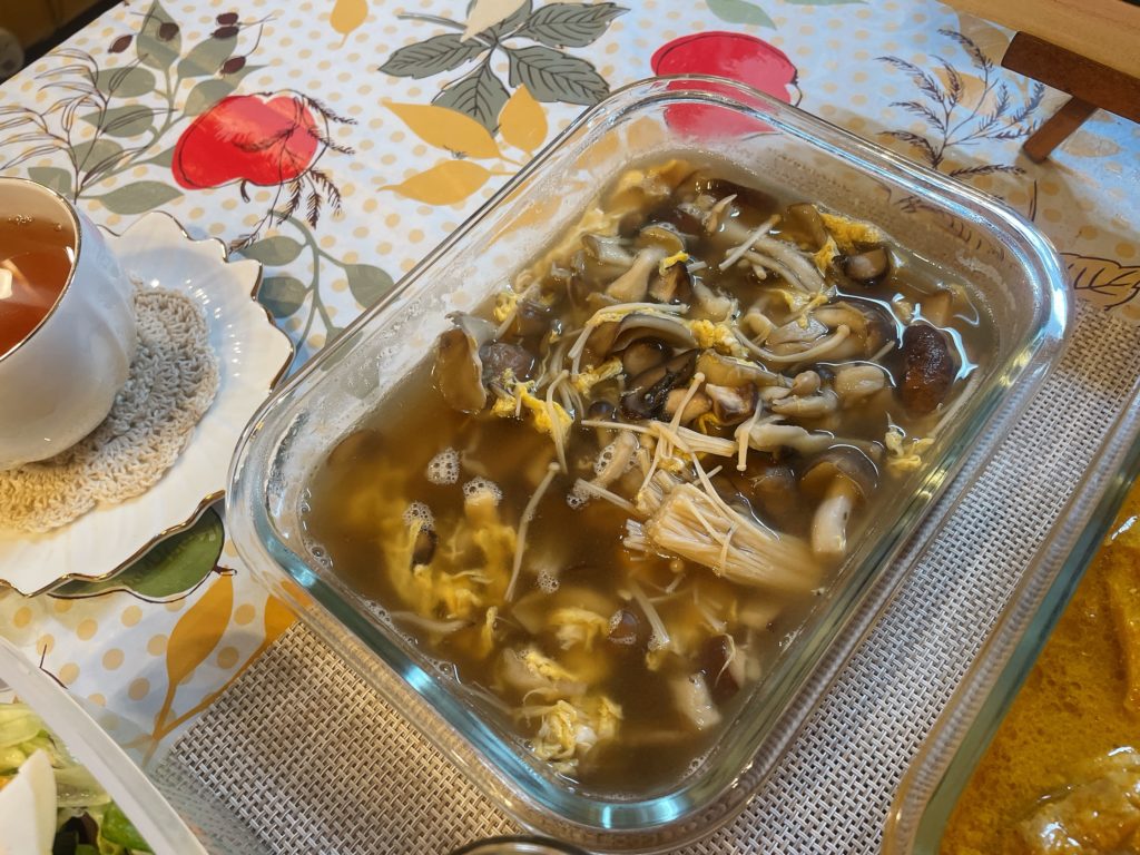 料理教室マンツーマンきのこ卵スープ