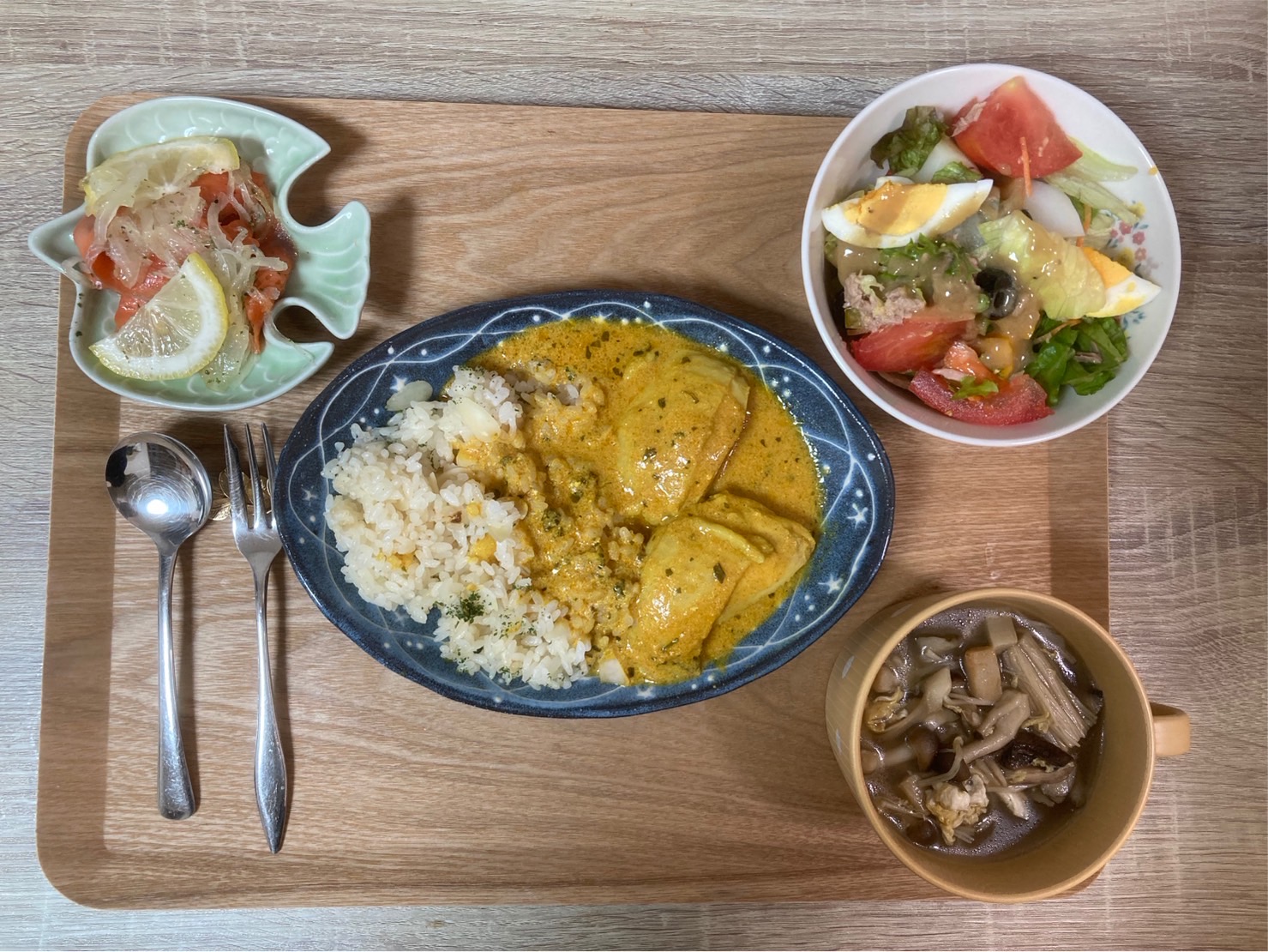 料理教室マンツーマンバターチキンカレーセット盛り付け