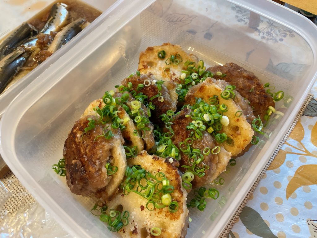 料理教室マンツーマン蓮根ミンチ焼き